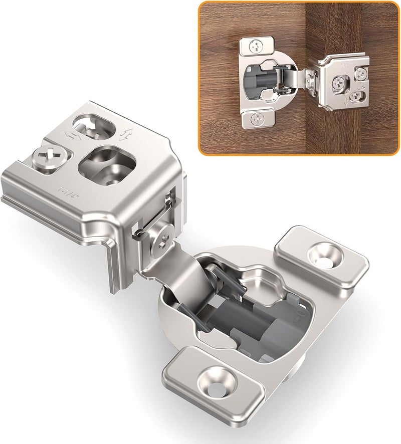 Chibery 10 Pack 1-1/4" 4D Concealed Hinges for Face Frame Door, Soft Close On/Off Switch, Self Closing, 105° Open Angle Concealed Stainless Steel Hinges for Framed Cabinet, Satin Nickel - Image 1